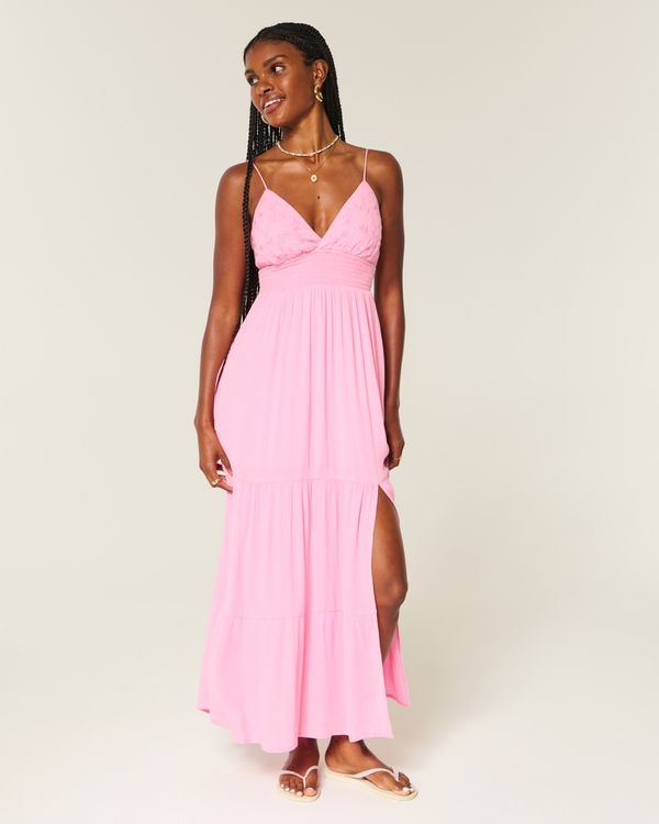 Embroidered Maxi Dress, Pink view 1