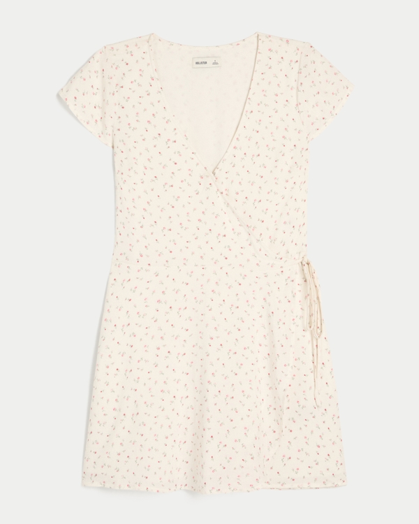 Short-Sleeve Wrap Dress, Cloud White Floral view 1