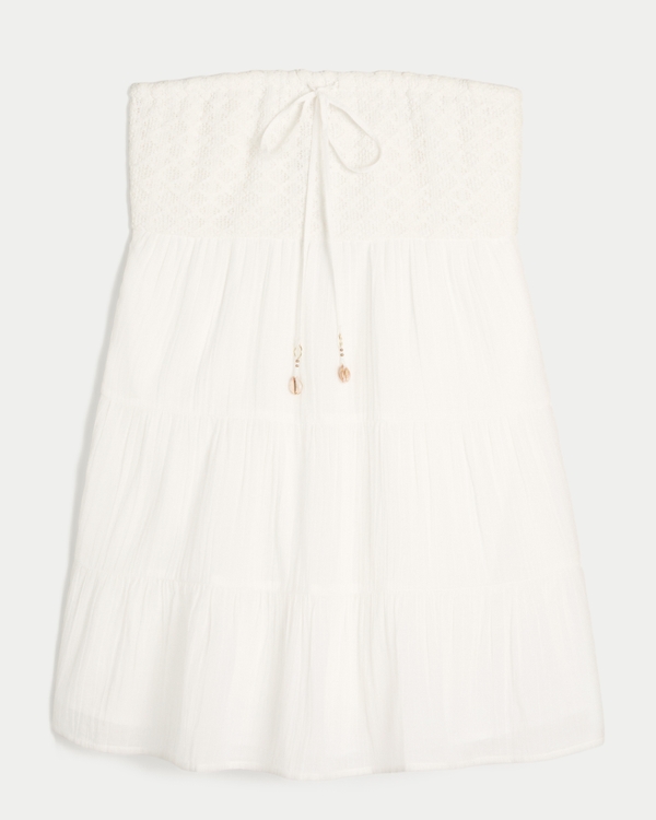 Strapless Crochet-Style Bodice Babydoll Mini Dress