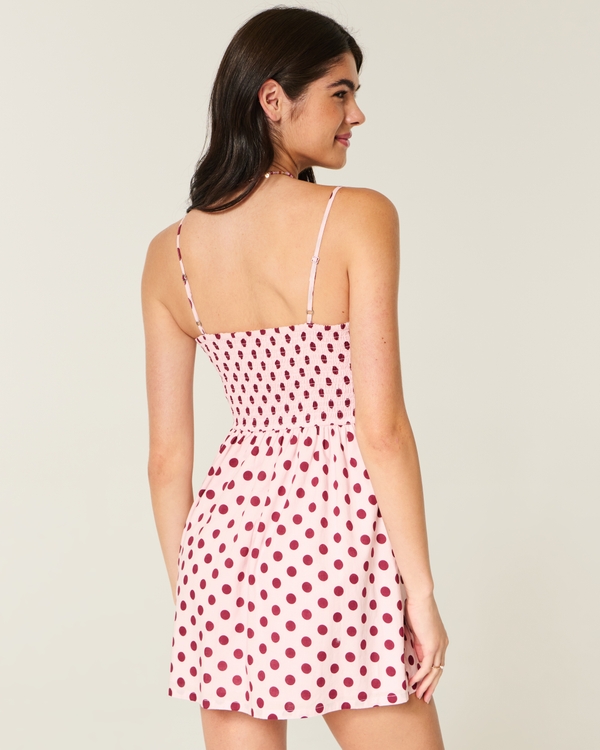 Button Mini Dress, Light Pink Dot view 2
