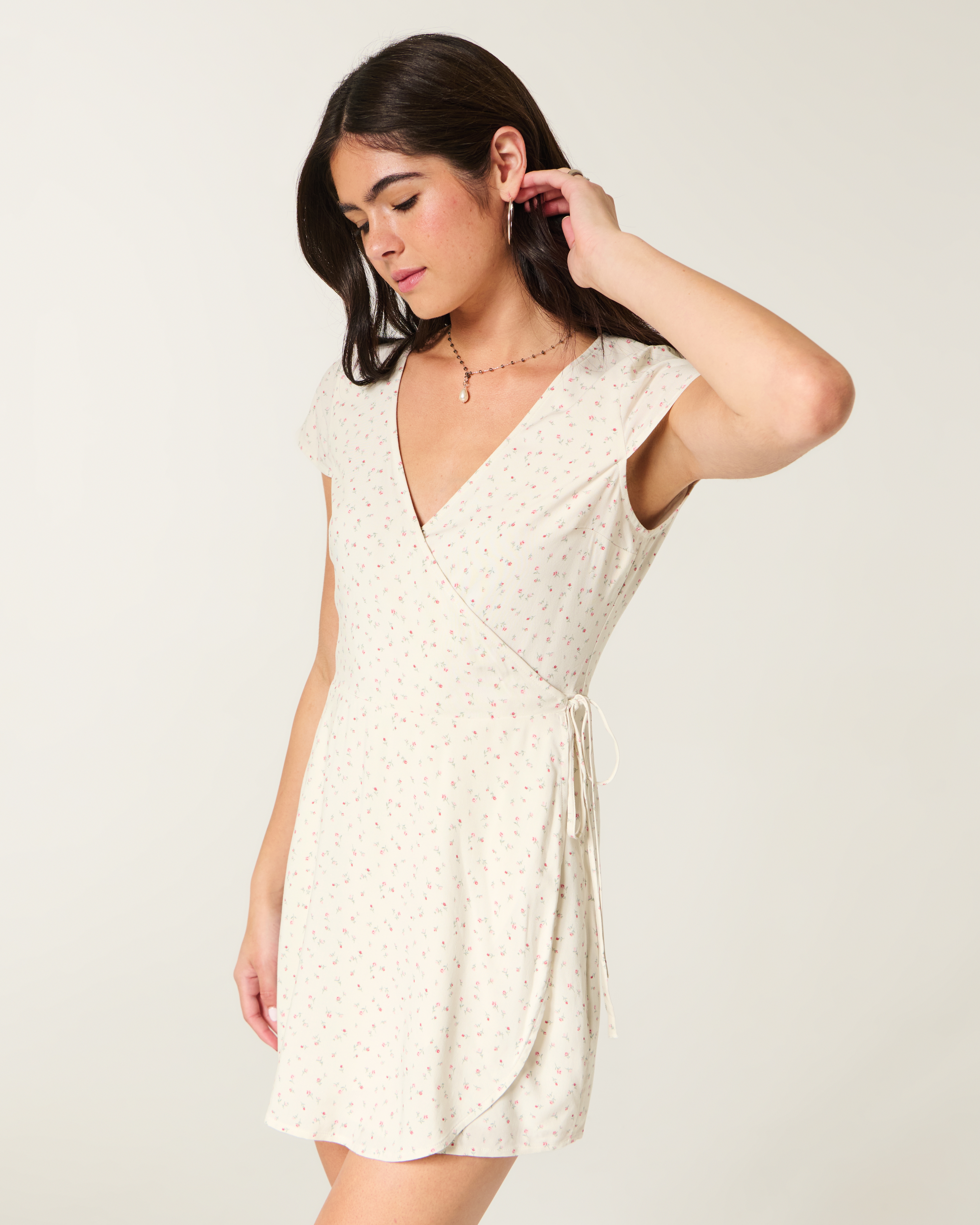 Short-Sleeve Wrap Mini Dress