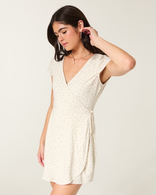Short-Sleeve Wrap Mini Dress
