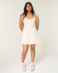 Women's Lace Trim Mini Dress in Cloud White Size XL from Hollister