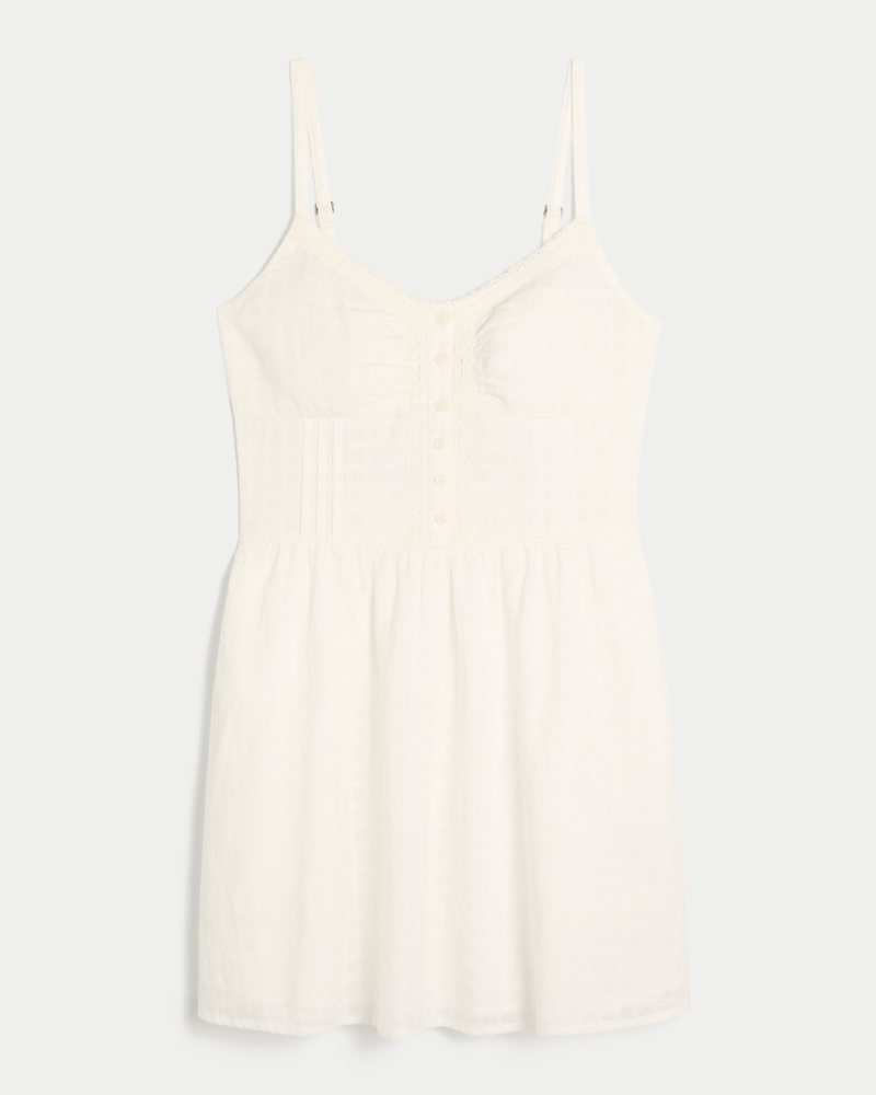 Women's Lace Trim Mini Dress in Cloud White Size XL from Hollister
