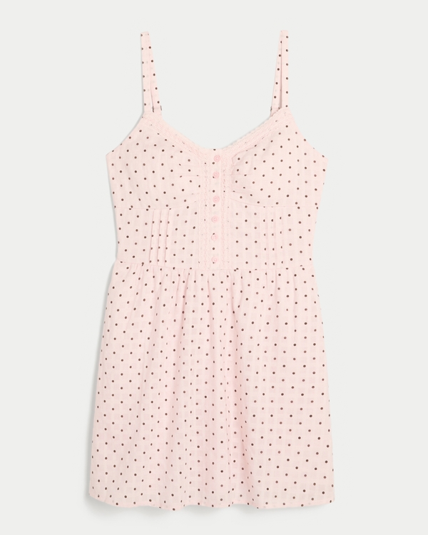 Lace Trim Mini Dress, Light Lilac Dot view 1