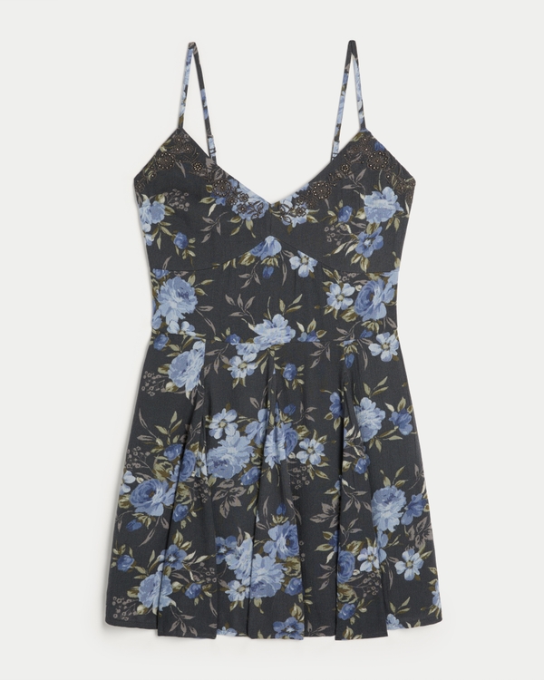 Embroidered Mini Dress, Dark Blue Floral view 1