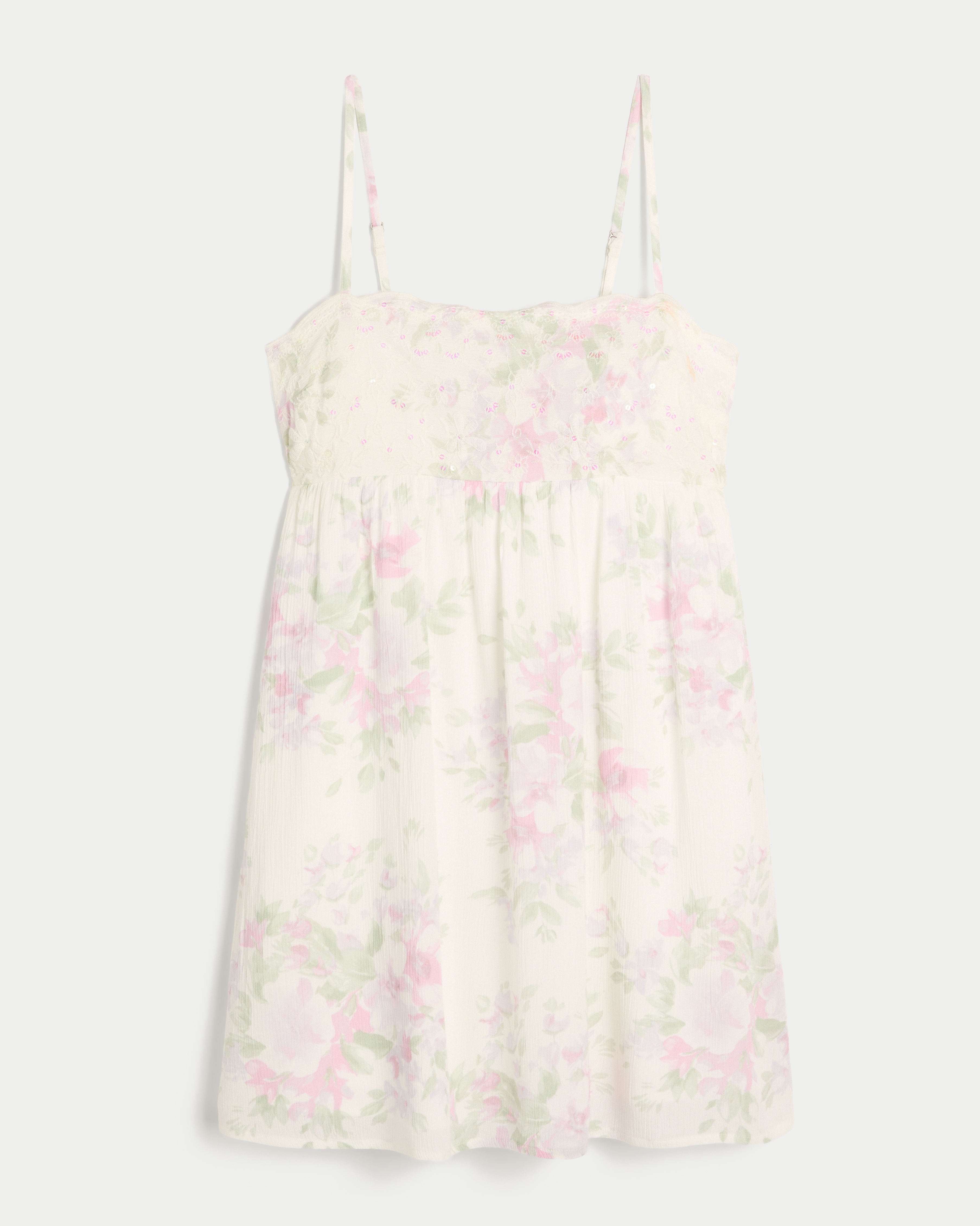 Embroidered Sequin Babydoll Mini Dress