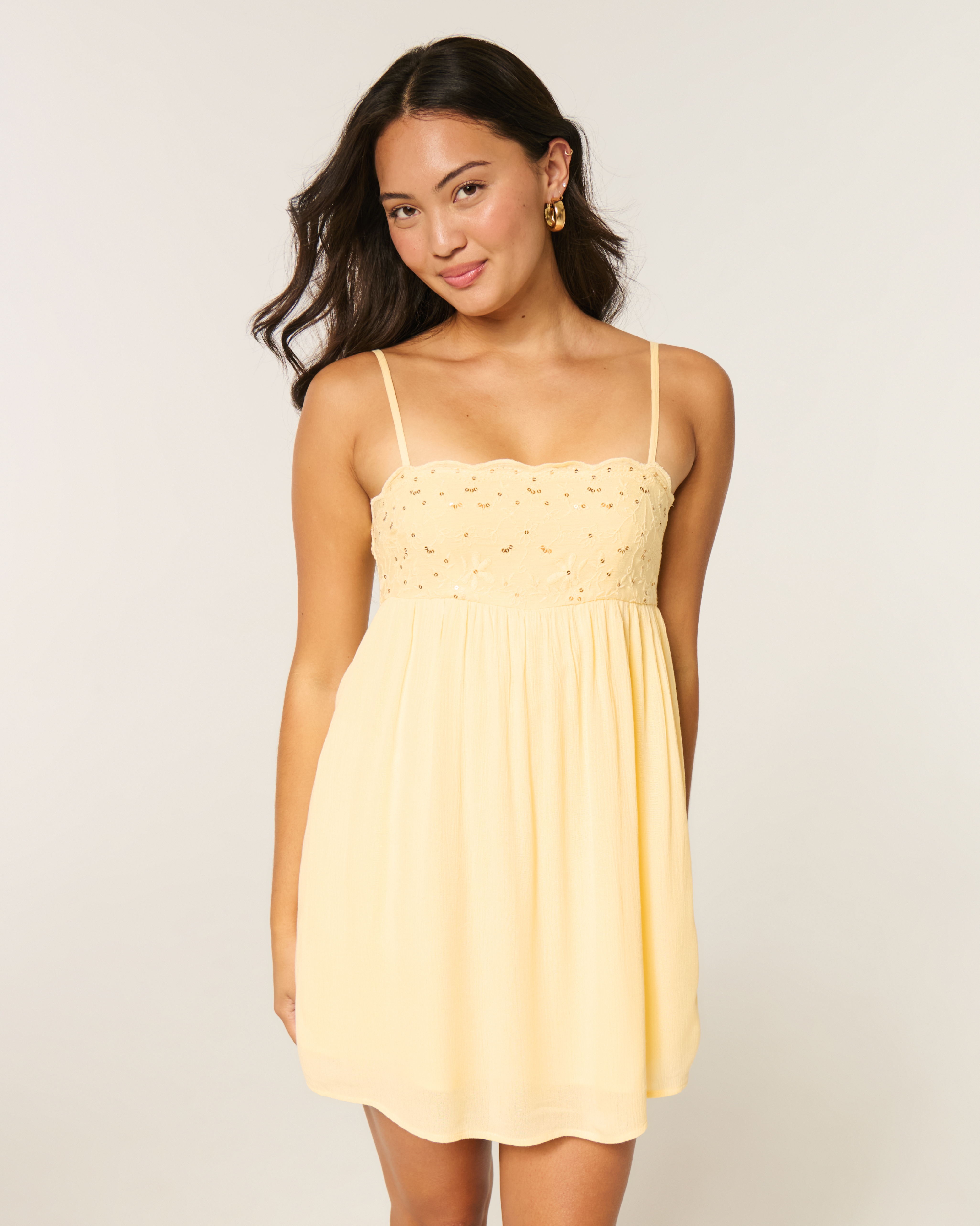 Embroidered Sequin Babydoll Mini Dress