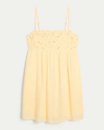 Women's Embroidered Sequin Babydoll Mini Dress | Women's Dresses | HollisterCo.com
