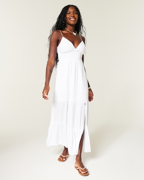 Embroidered Babydoll Maxi Dress, White view 1