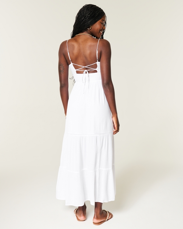 Embroidered Babydoll Maxi Dress, White view 2