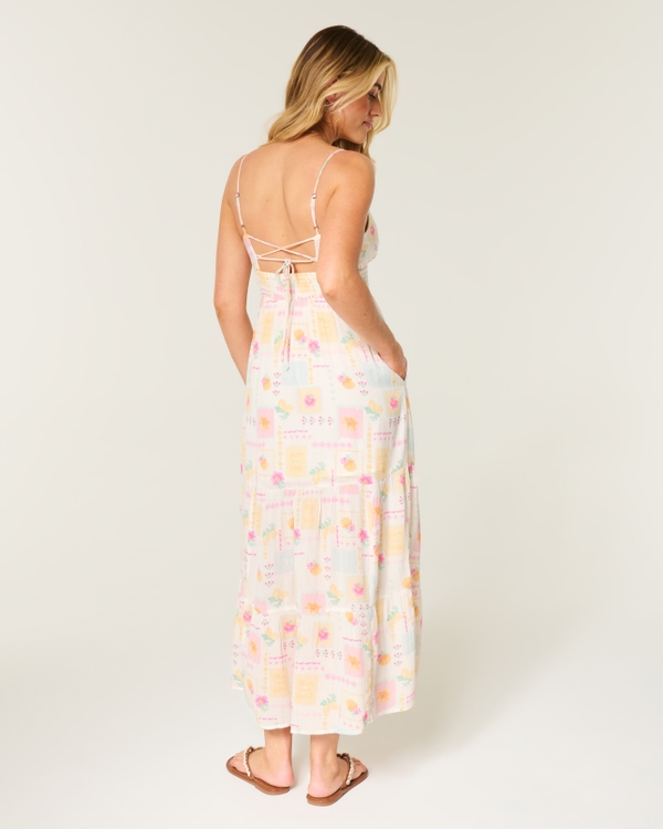 Pattern Babydoll Maxi Dress, White Print view 2
