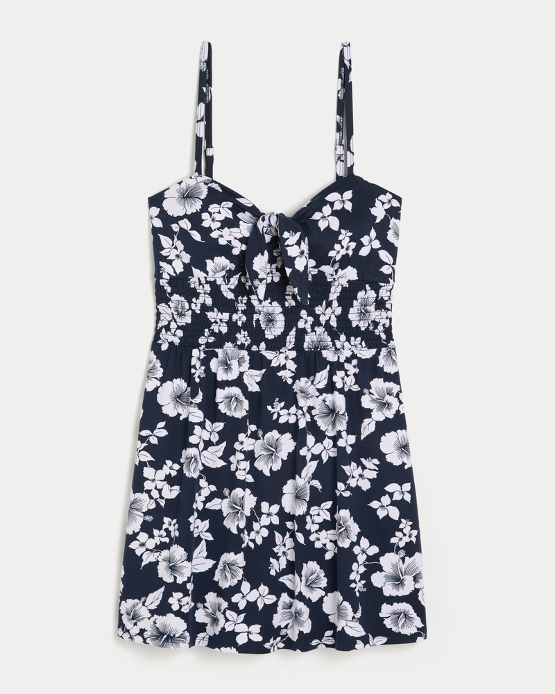 Women's Tie Front Mini Dress in Navy Floral Size XXS TALL from Hollister