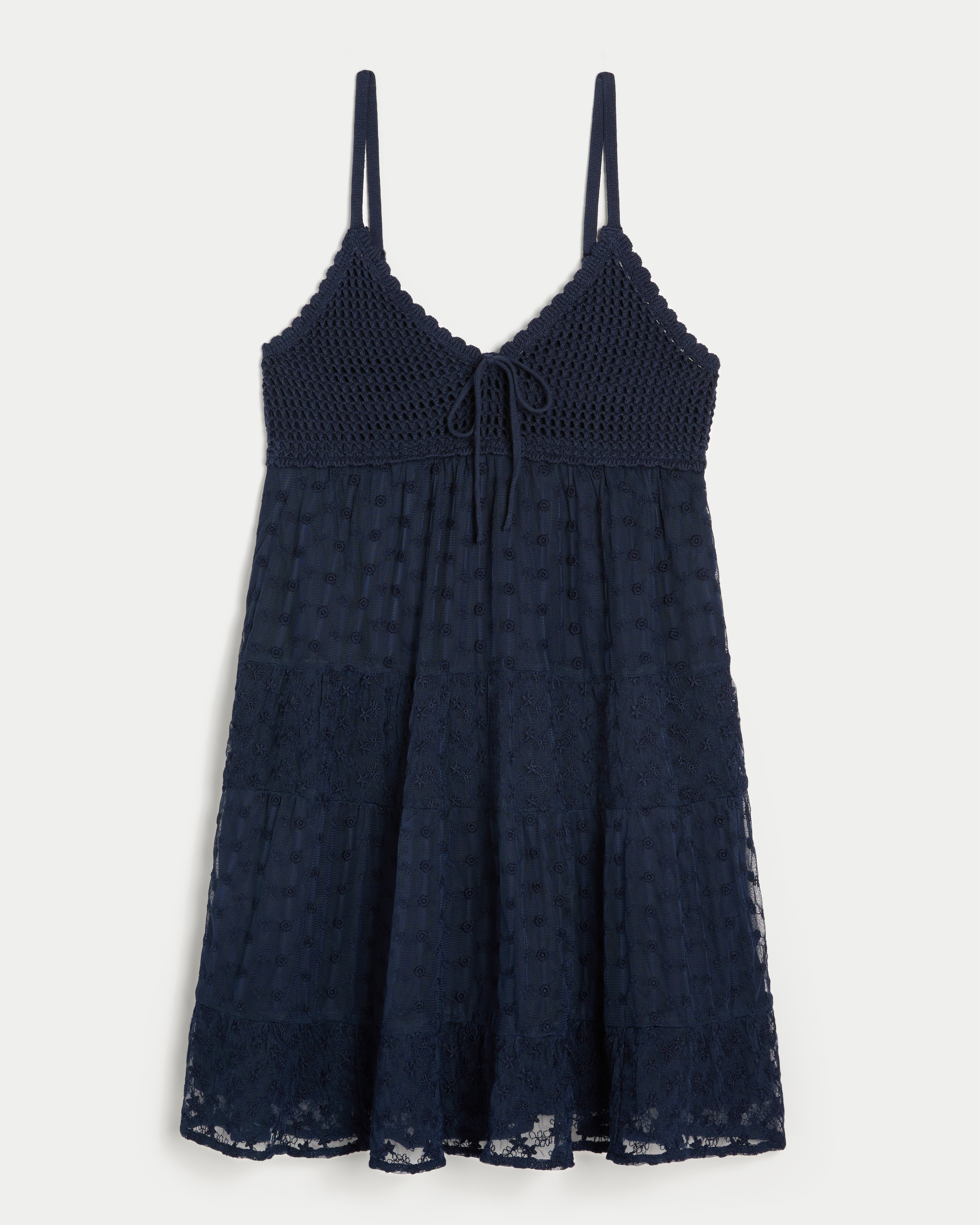 Crochet-Style Babydoll Mini Dress