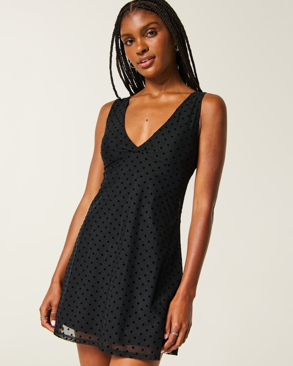 Dot Mesh Mini Dress, Black view 1