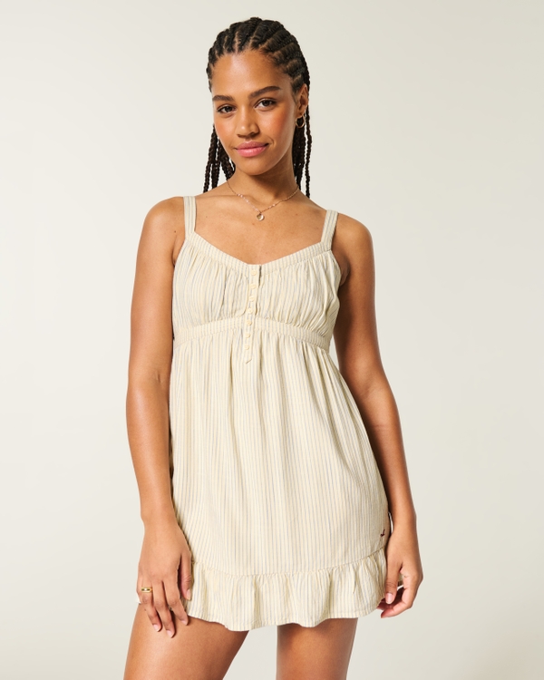 Button Front Mini Dress, Yellow Stripe view 1