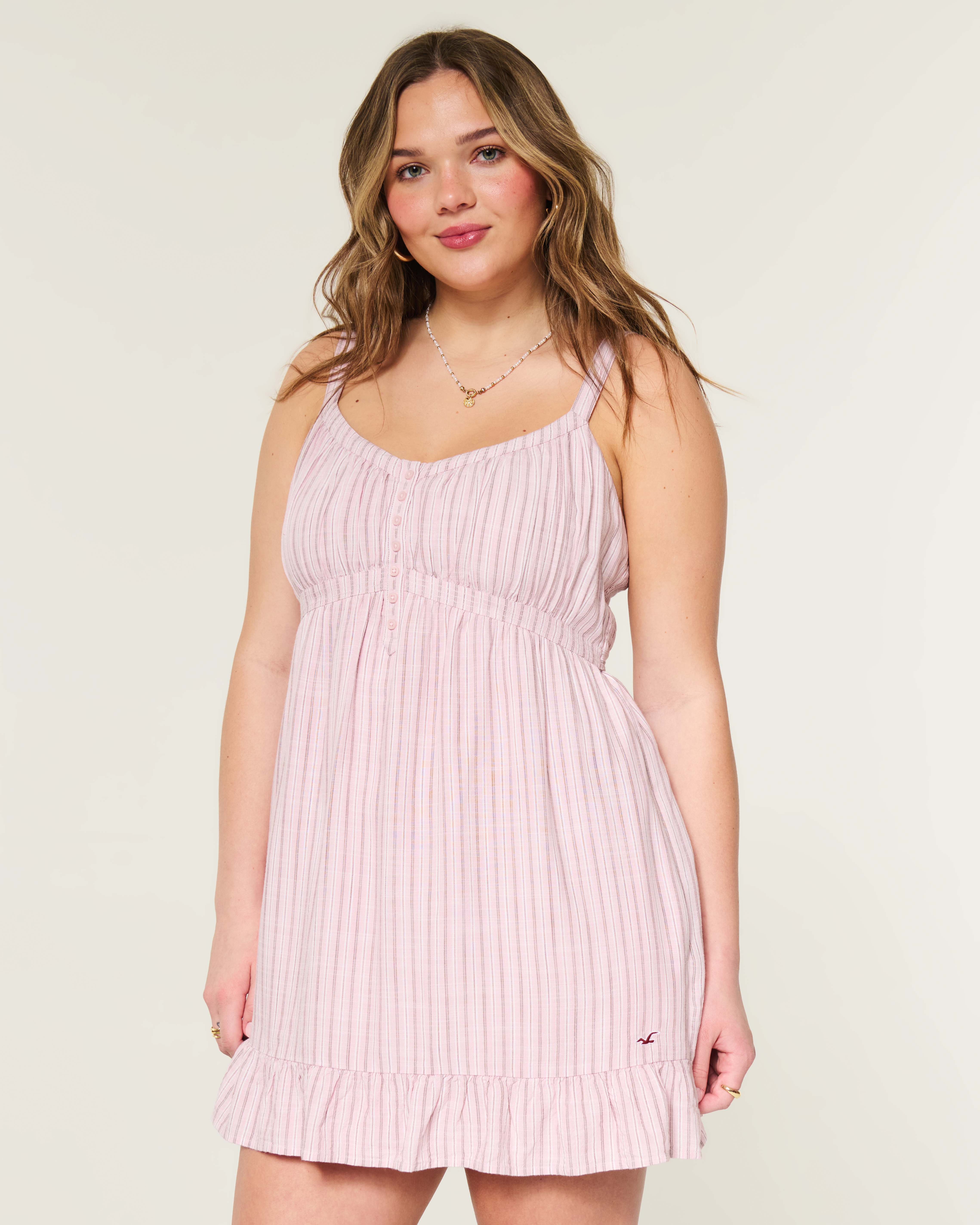 Hollister Button Front Mini Dress In Pink