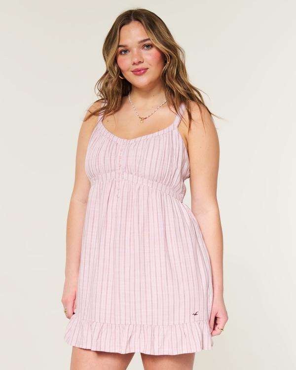 Button Front Mini Dress, Light Pink Stripe view 1