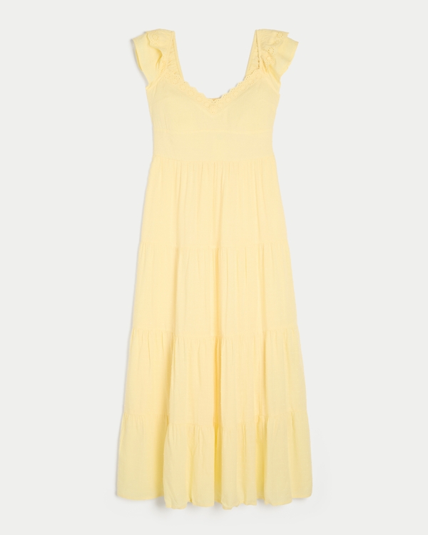 Midi-jurk met korte mouwen, Boter Geel view 1