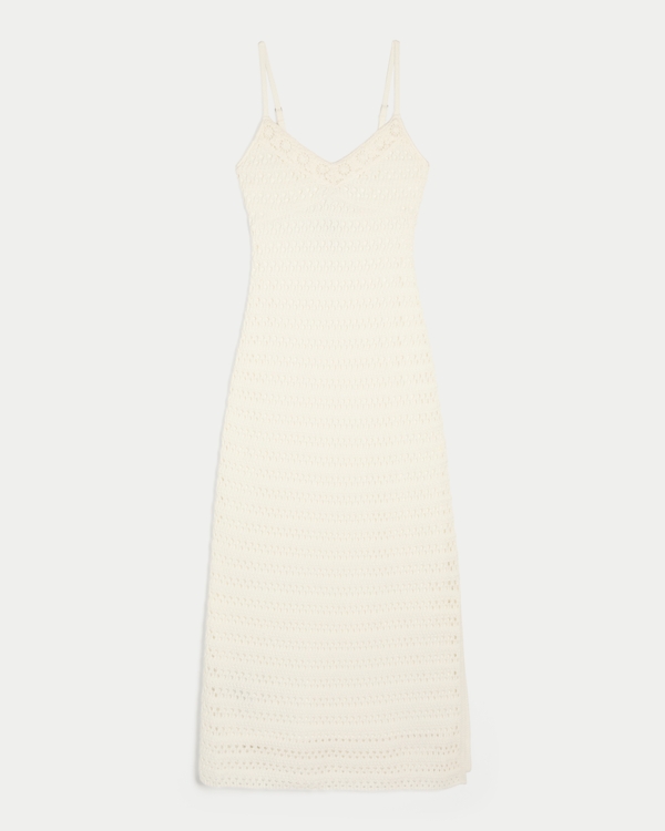 Crochet-Style Knit Midi Dress, Cloud White view 1