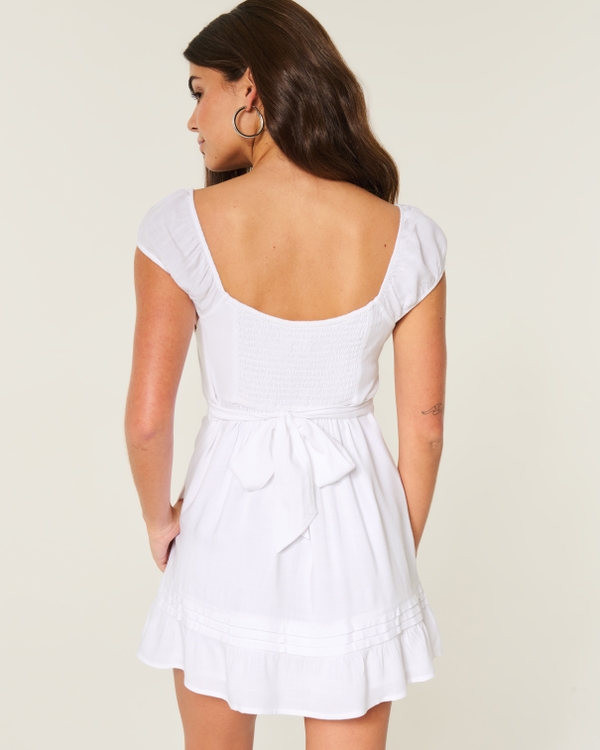 Curvy Cap Sleeve Babydoll Mini Dress, White view 2