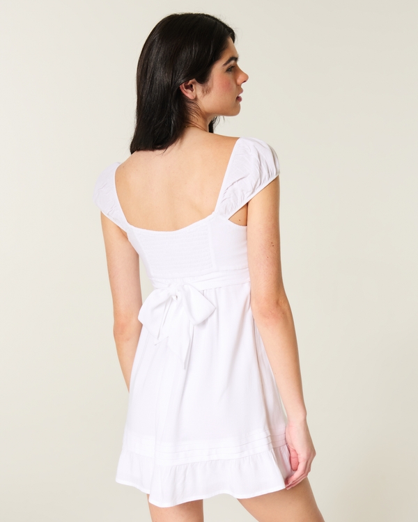 Cap Sleeve Babydoll Mini Dress, White view 2