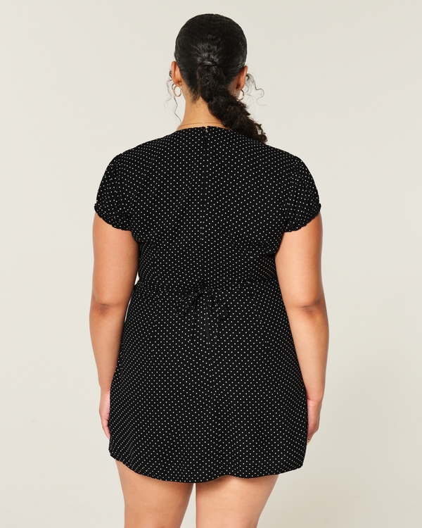 Button Front Mini Dress, Black Dot view 2