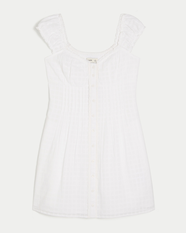 Cap Sleeve Button Front Mini Dress, White view 1