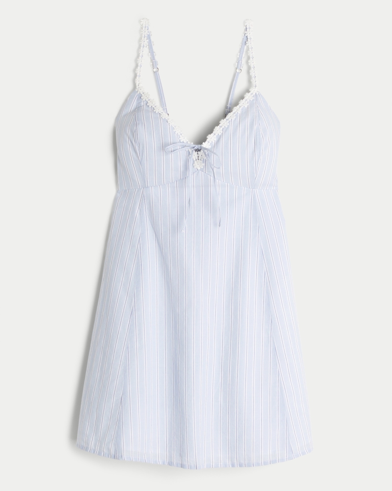 Women's Daisy Trim Mini Dress in Blue Stripe Size L from Hollister