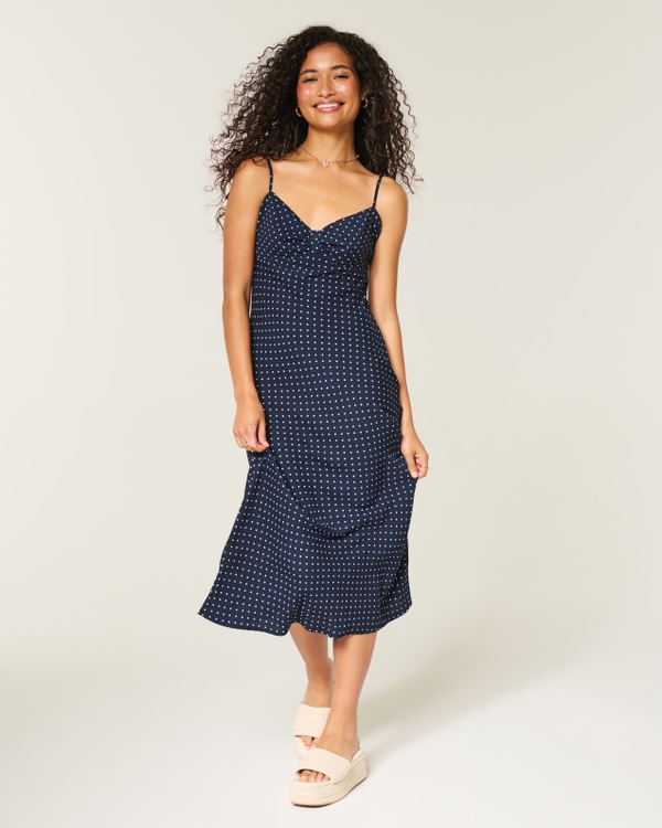 Crepe Slip Maxi Dress, Navy Dot view 1