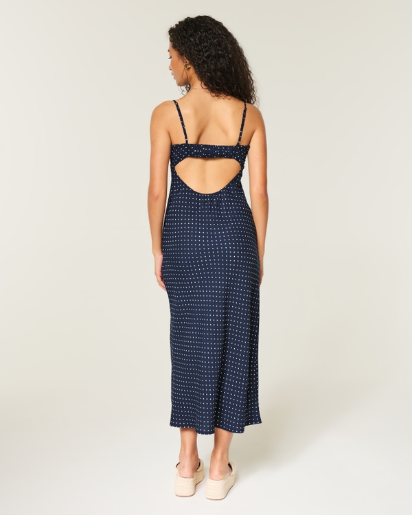 Crepe Slip Maxi Dress, Navy Dot view 2