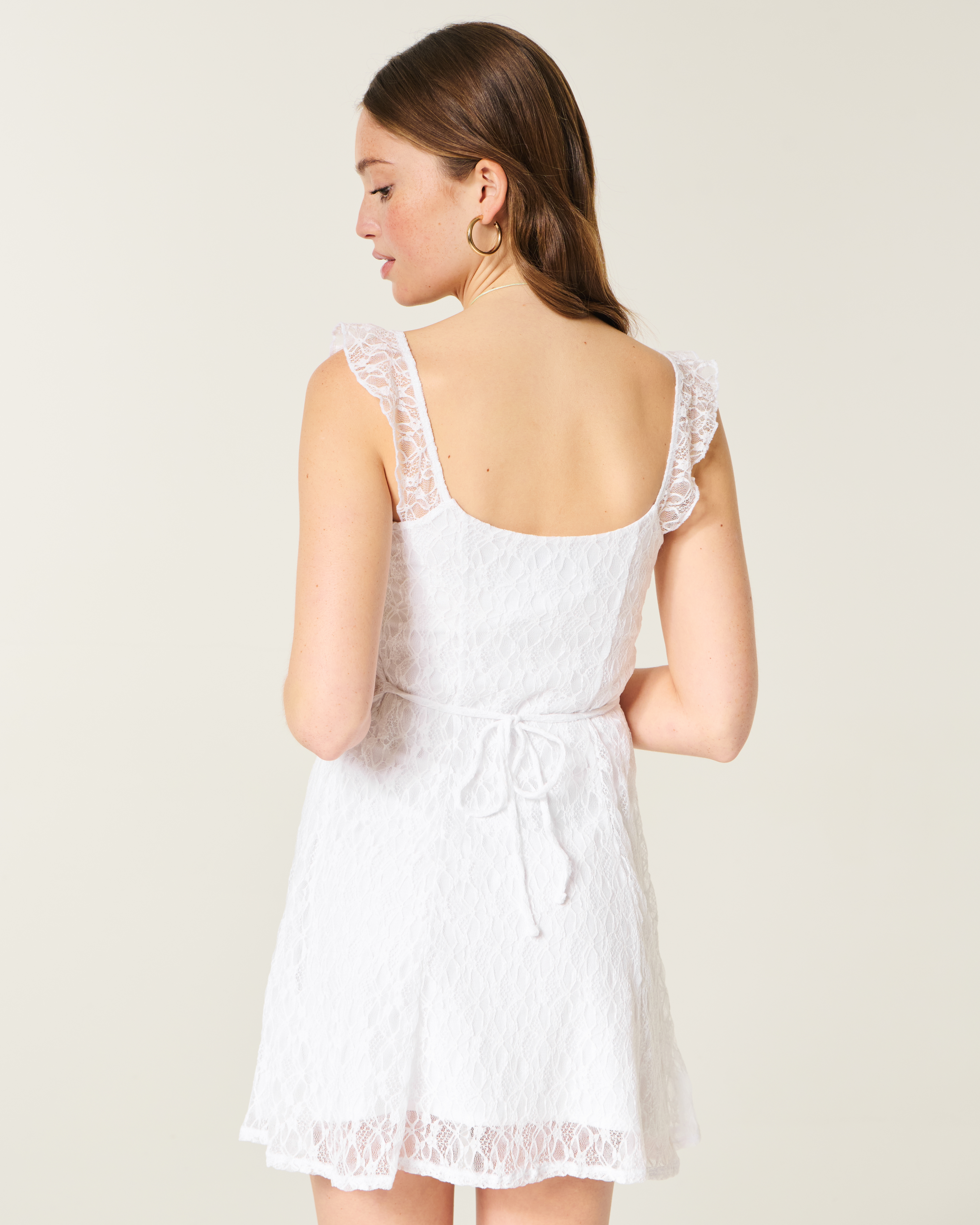 hollister white lace dress Sleeveless Floral Size Small tiered hem Hollister - Mini Dress -