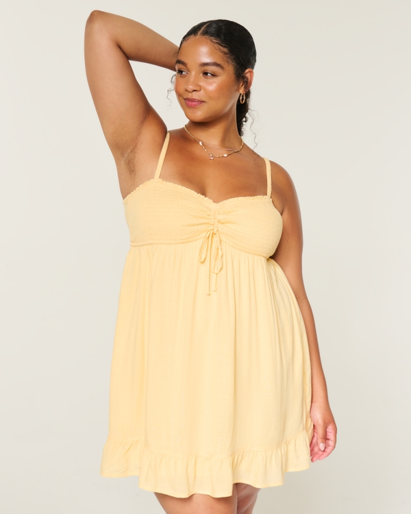 Smocked Bodice Mini Dress, Butter Yellow view 2