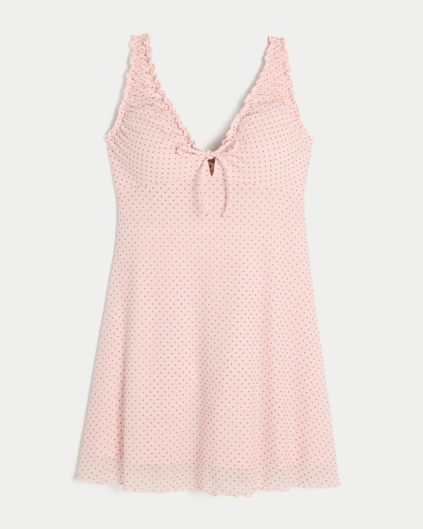 Mesh Knit Mini Dress, Light Pink Dot view 1