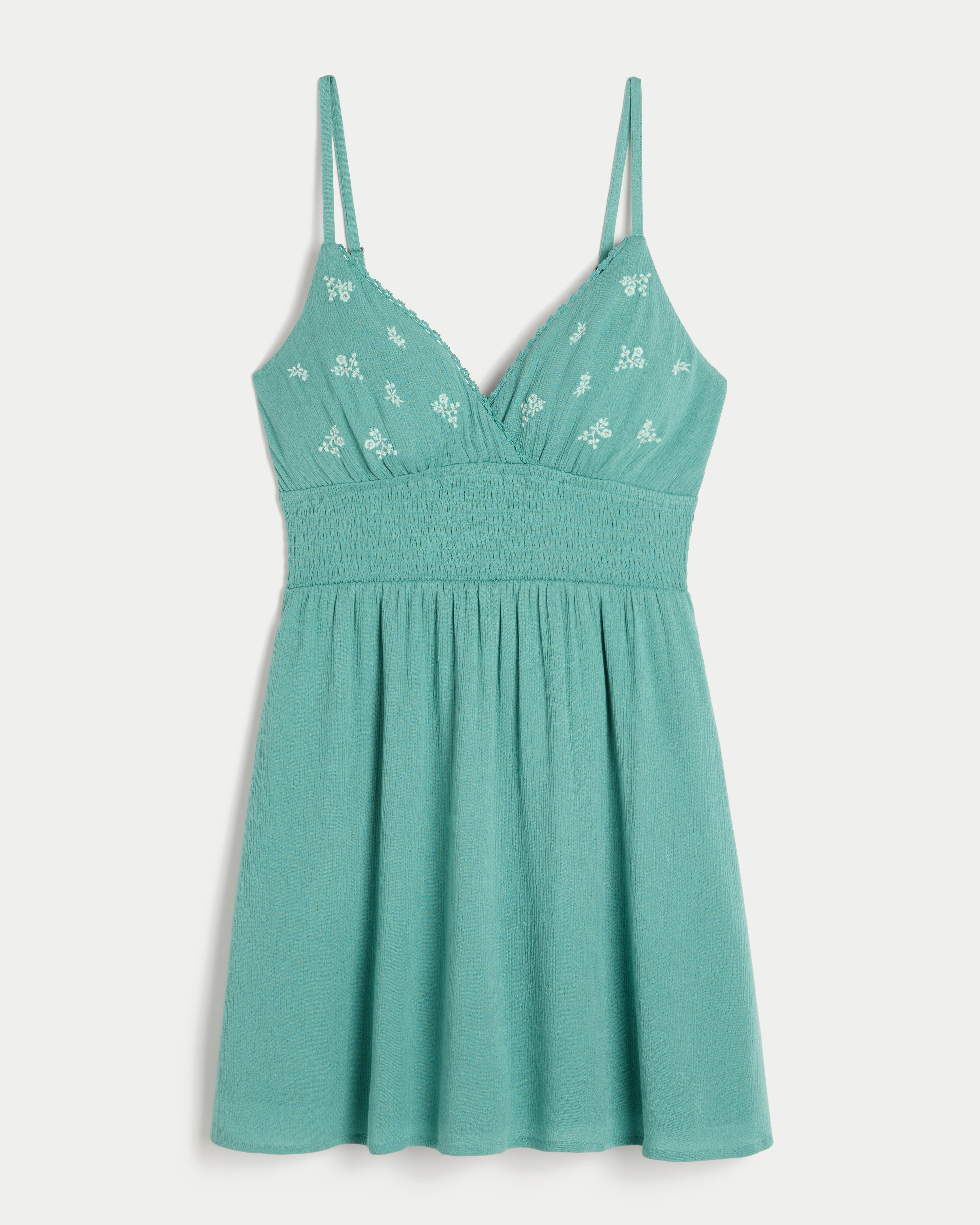 Smocked Waist Embroidered Mini Dress