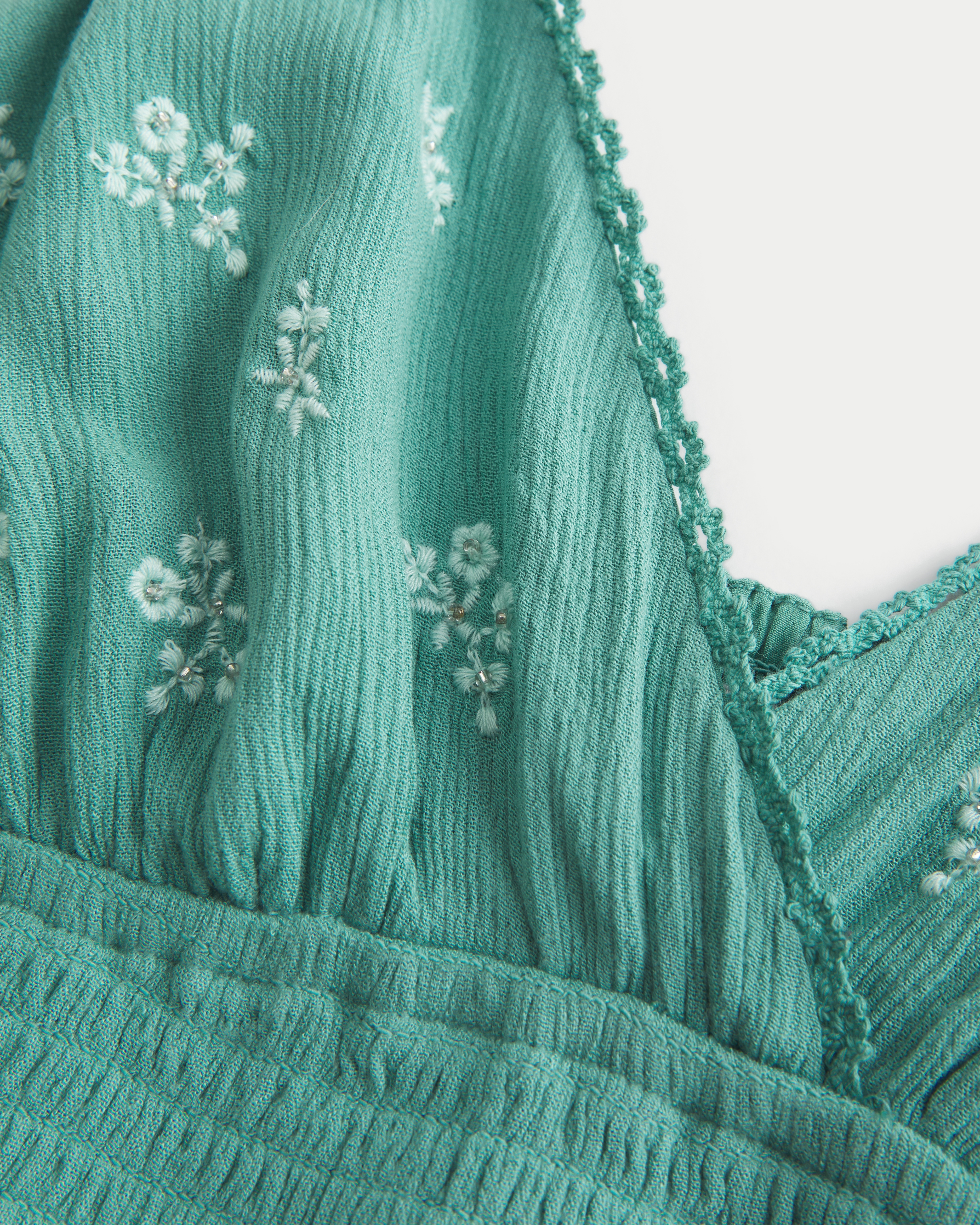 Smocked Waist Embroidered Mini Dress