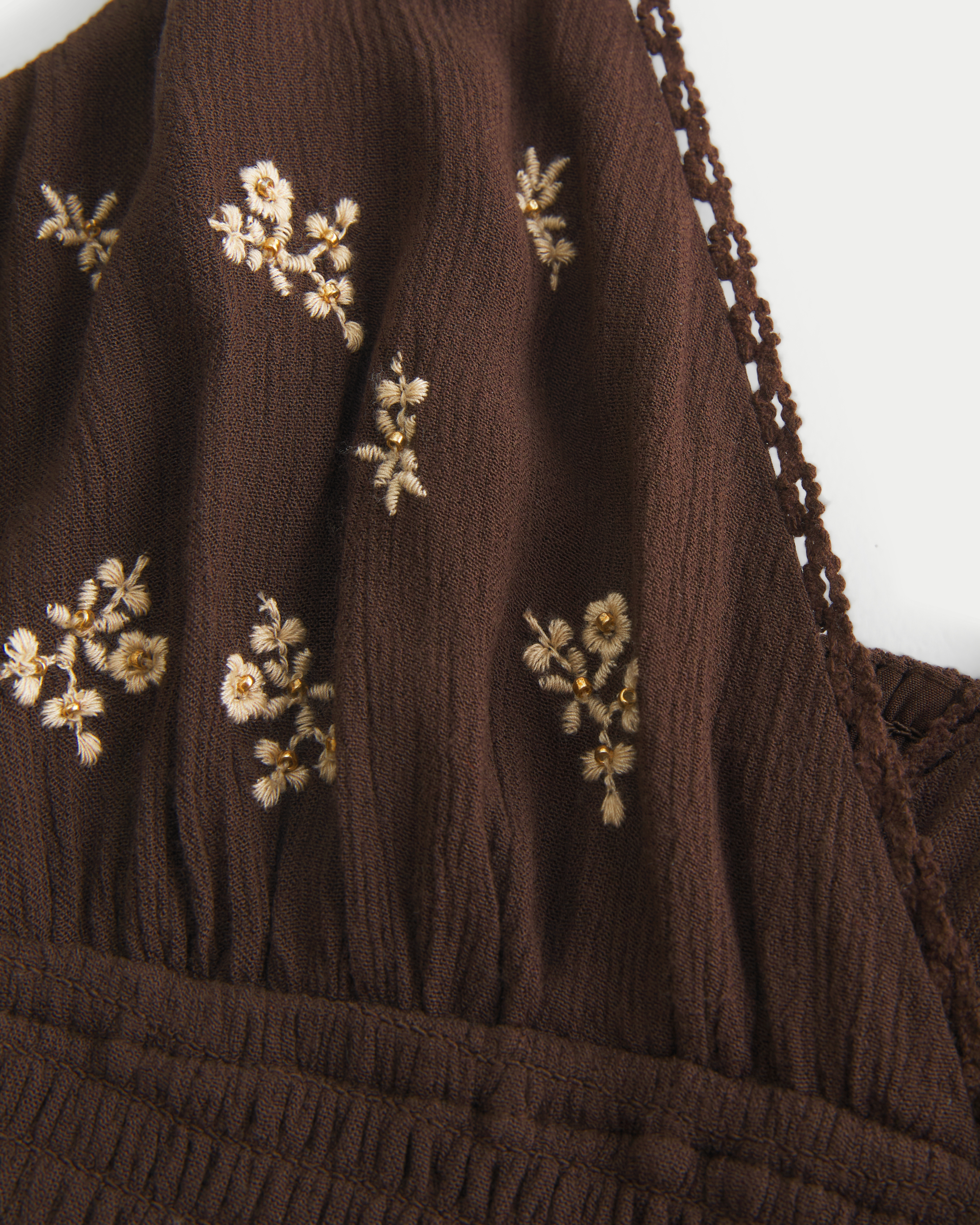 Smocked Waist Embroidered Mini Dress