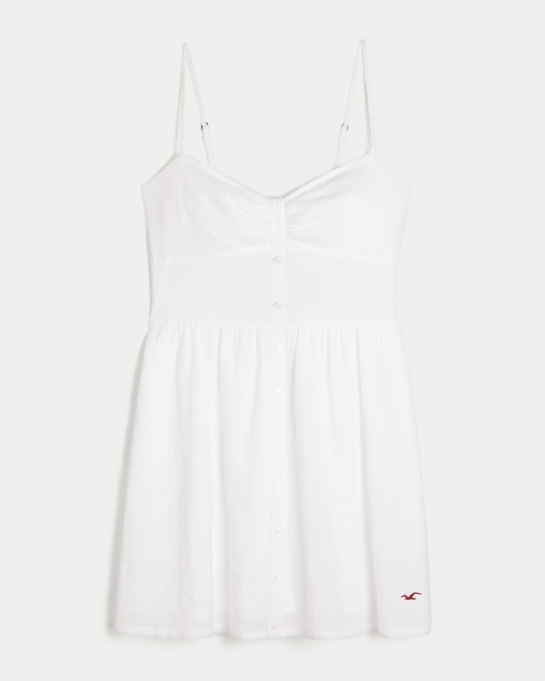 Women's Button Front Woven Mini Dress in White Size L TALL from Hollister