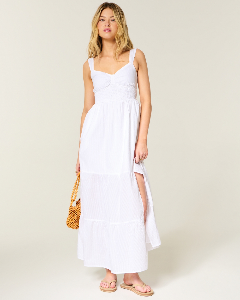 Cinch Front Smocked Waist Maxi Dress