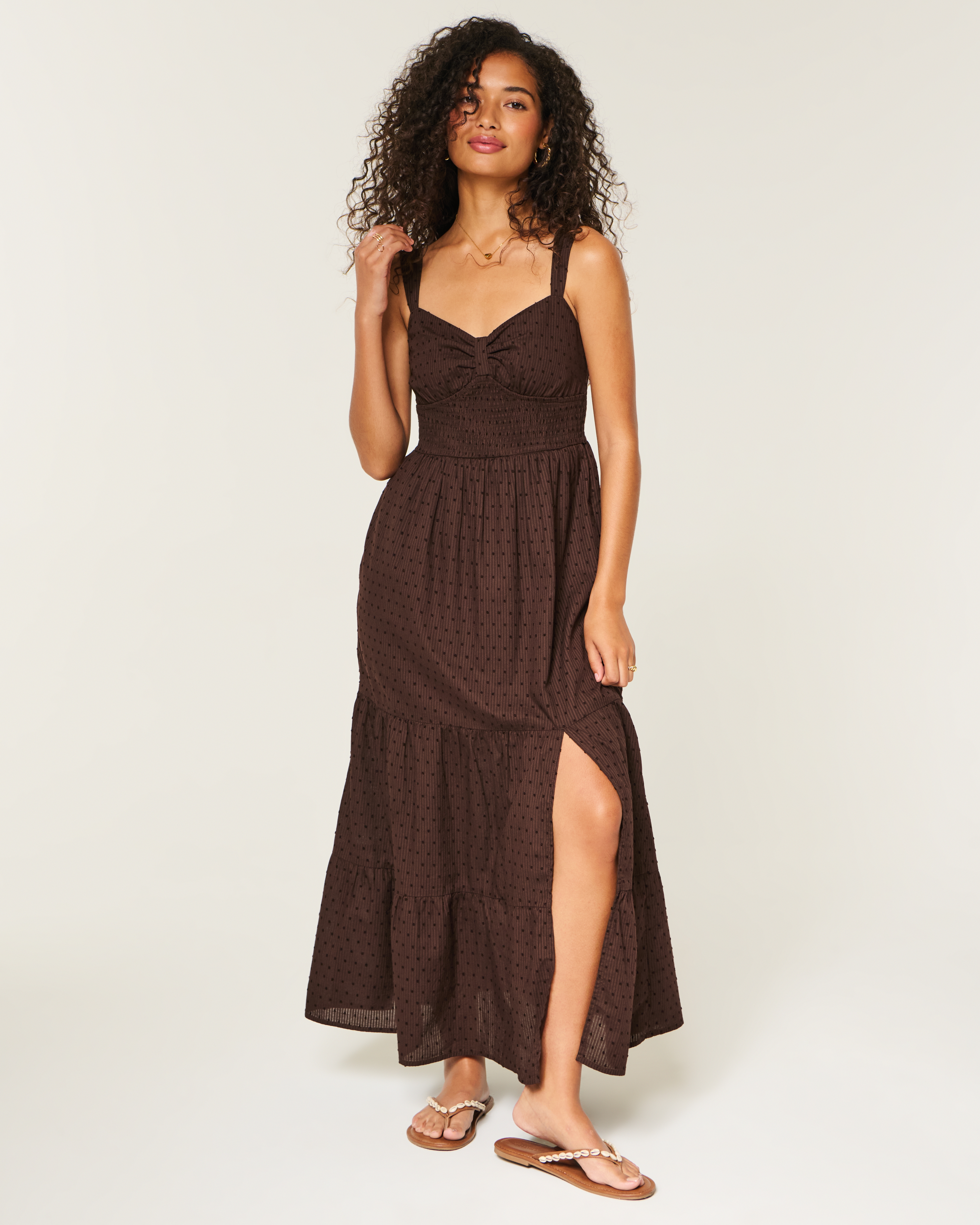 Cinch Front Smocked Waist Maxi Dress