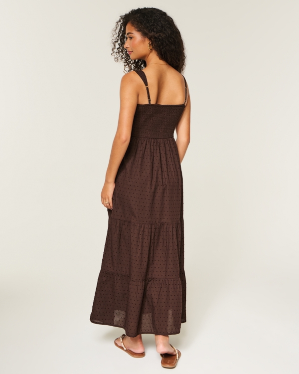 Cinch Front Smocked Waist Maxi Dress, Brown view 2