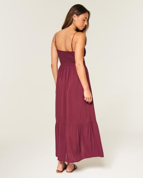 Pintuck Maxi Dress, Burgundy view 2