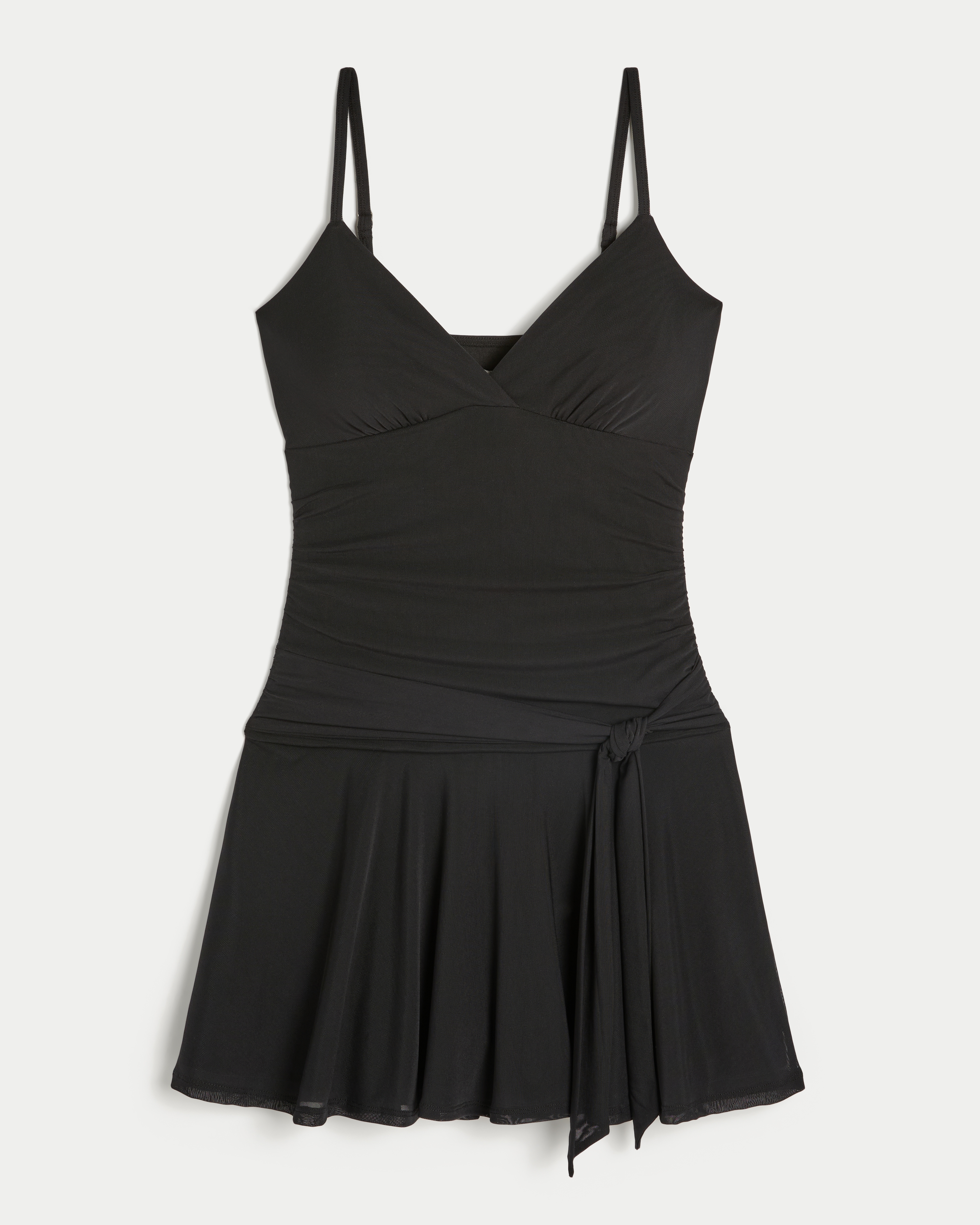 Ruched Mesh Tie Waist Dress