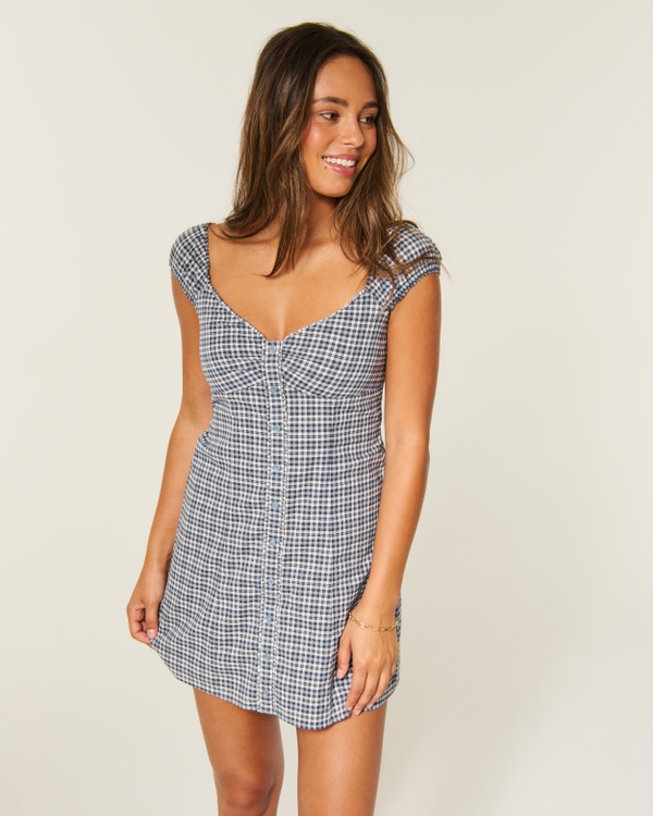 hollister dresses short sleeve milkmaid midi slit dress in pink floral Smocked waist Women's Dresses, Rompers & Jumpsuit