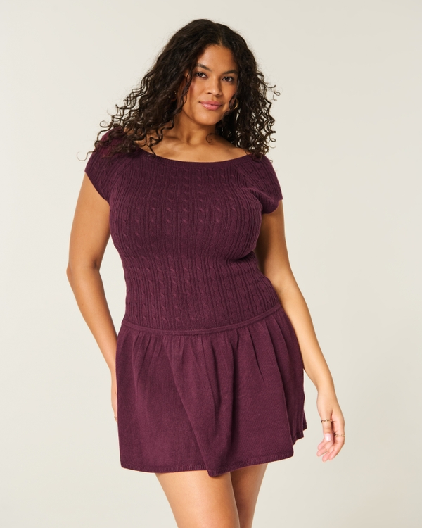 Short-Sleeve Sweater Mini Dress