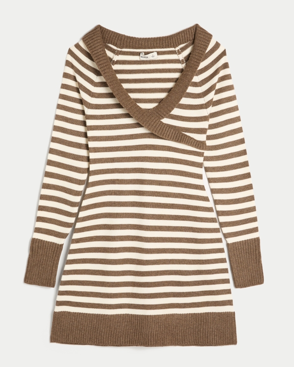 brown and white sweater dress Women's Crossover Mini Fall outfits