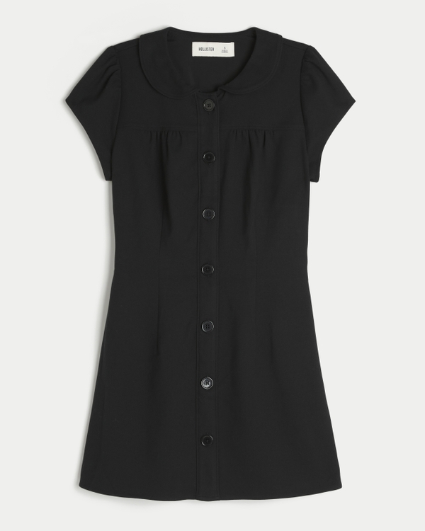 Short-Sleeve Shirt Dress, Black view 1