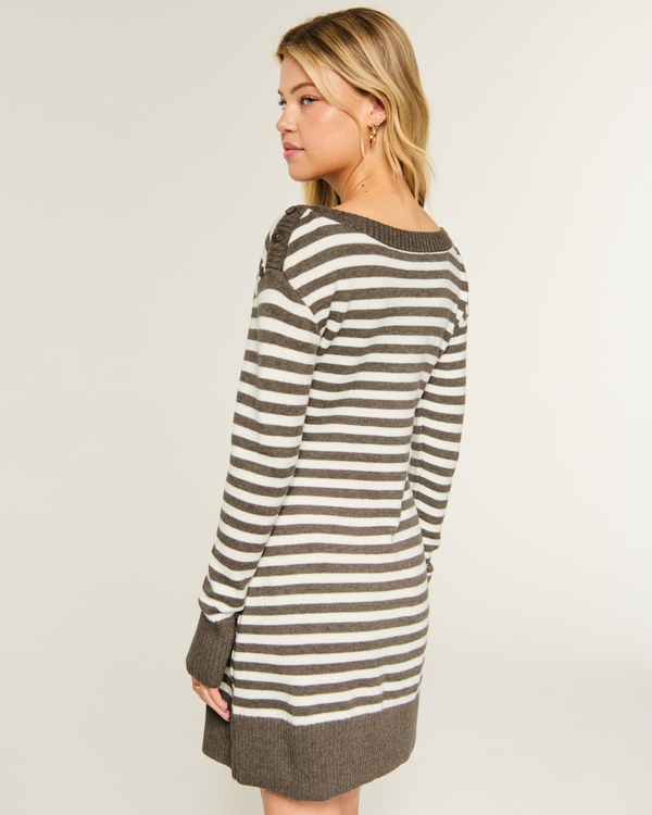 Long-Sleeve Sweater Mini Dress, White Stripe view 2