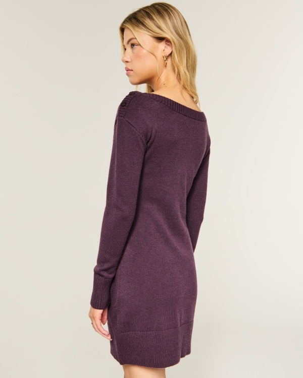 Long-Sleeve Sweater Mini Dress, Deep Purple view 2