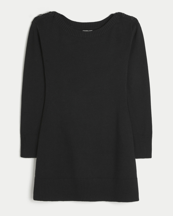 Long-Sleeve Sweater Mini Dress, Black view 1